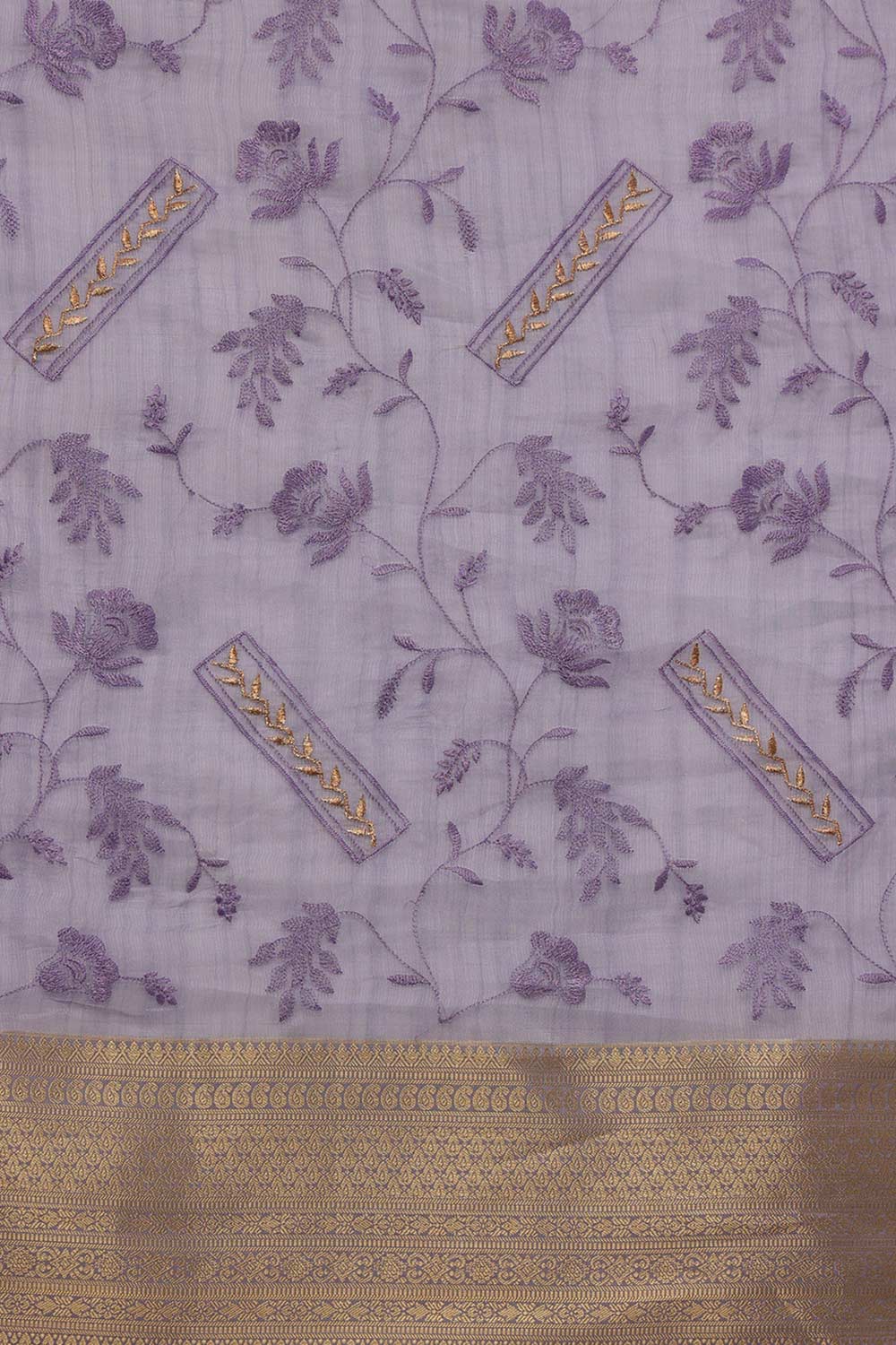 Lavender Kota Doria Silk Embroidery Saree