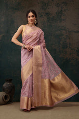 Pink Kota Doria Silk Embroidery Saree