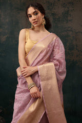 Pink Kota Doria Silk Embroidery Saree