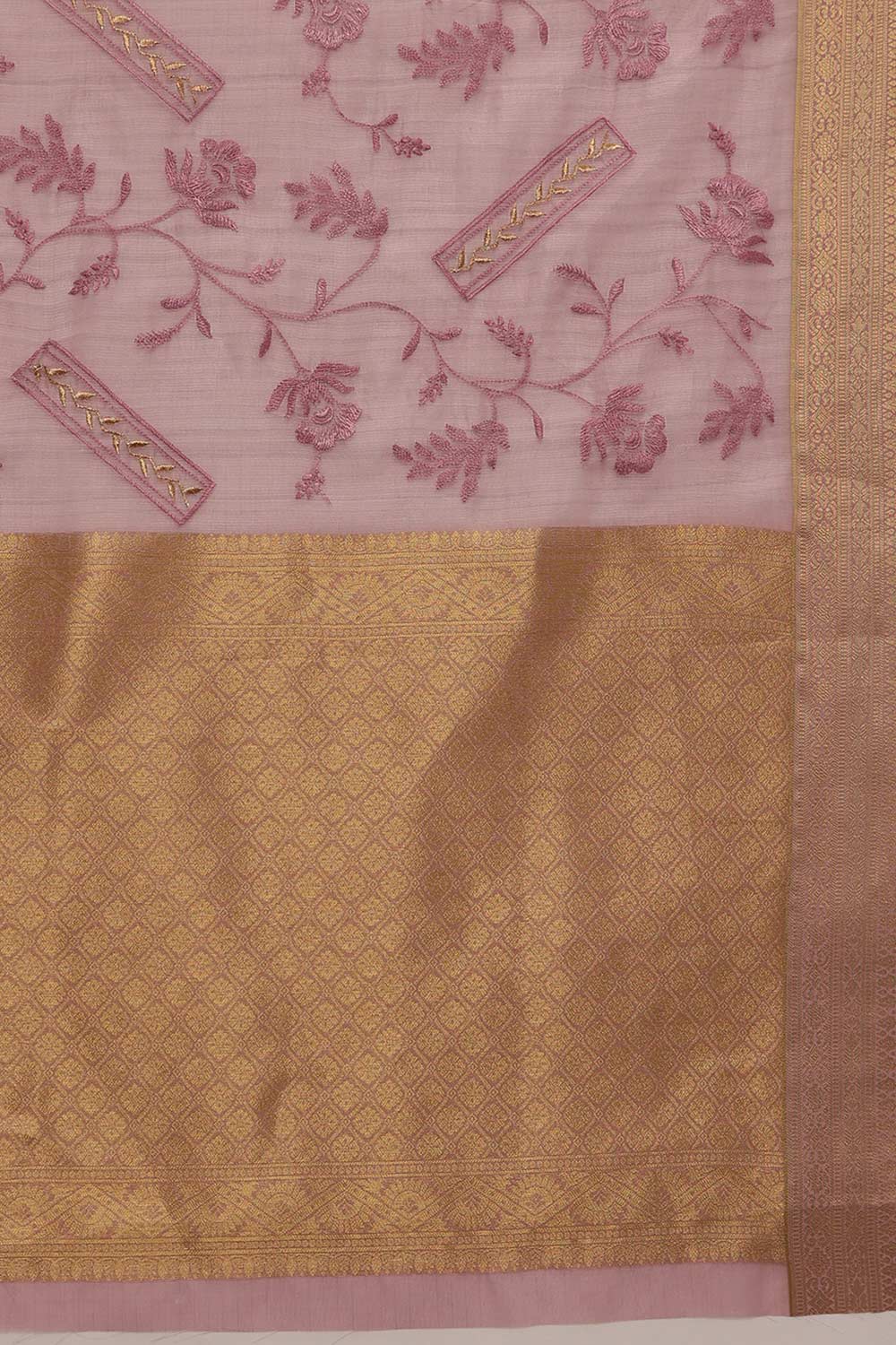 Pink Kota Doria Silk Embroidery Saree