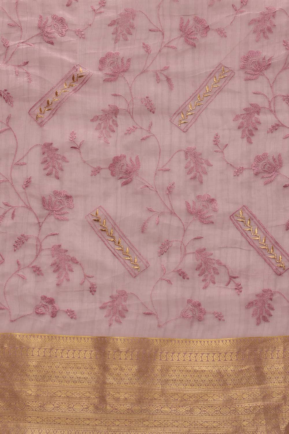 Pink Kota Doria Silk Embroidery Saree