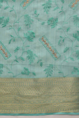 Teal Kota Doria Silk Embroidery Saree