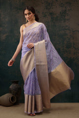 Lavender Kota Doria Silk Embroidery Saree