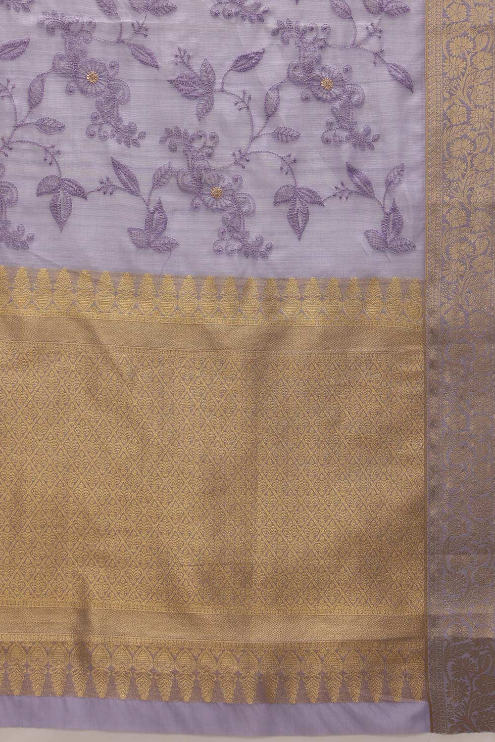 Lavender Kota Doria Silk Embroidery Saree