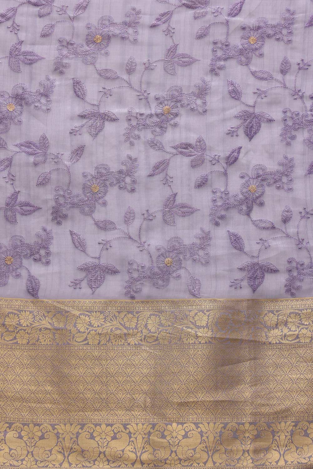 Lavender Kota Doria Silk Embroidery Saree