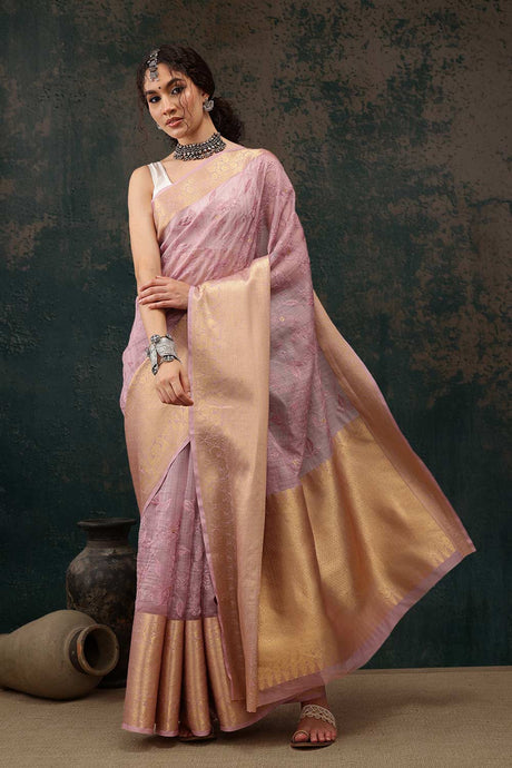 Pink Kota Doria Silk Embroidery Saree