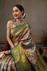 Multicolor Pure Silk Woven Design Banarasi Saree