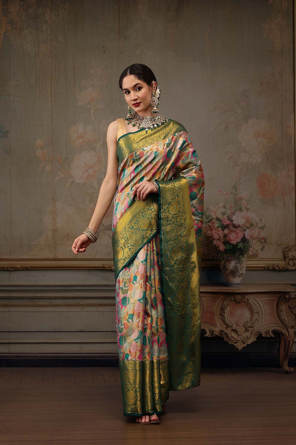 Multicolor Pure Silk Woven Design Banarasi Saree