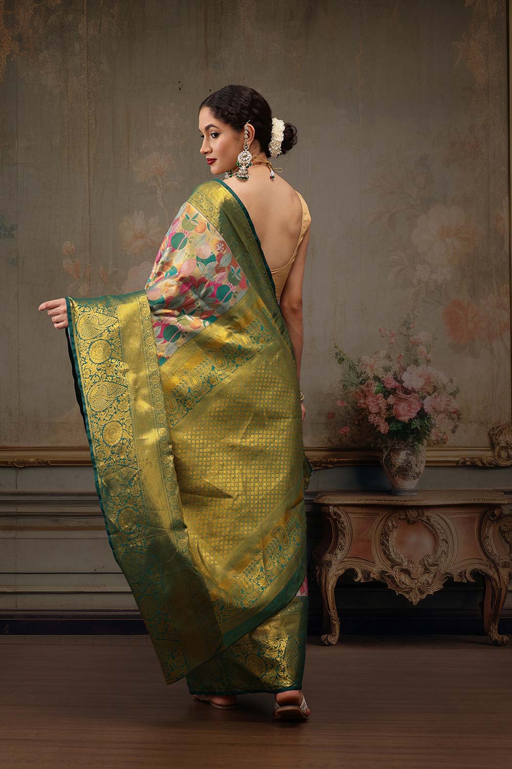 Multicolor Pure Silk Woven Design Banarasi Saree