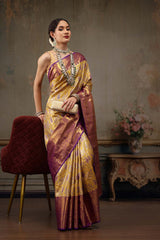 Mustard Pure Silk Woven Design Banarasi Saree