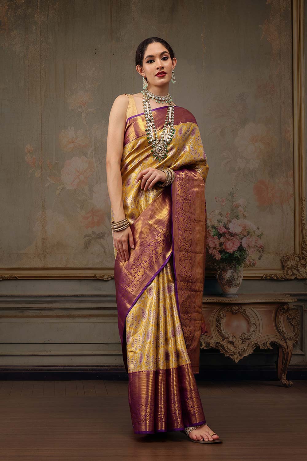 Mustard Pure Silk Woven Design Banarasi Saree