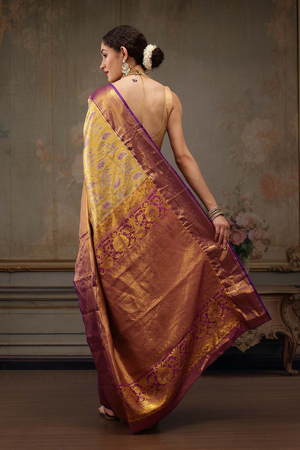 Mustard Pure Silk Woven Design Banarasi Saree