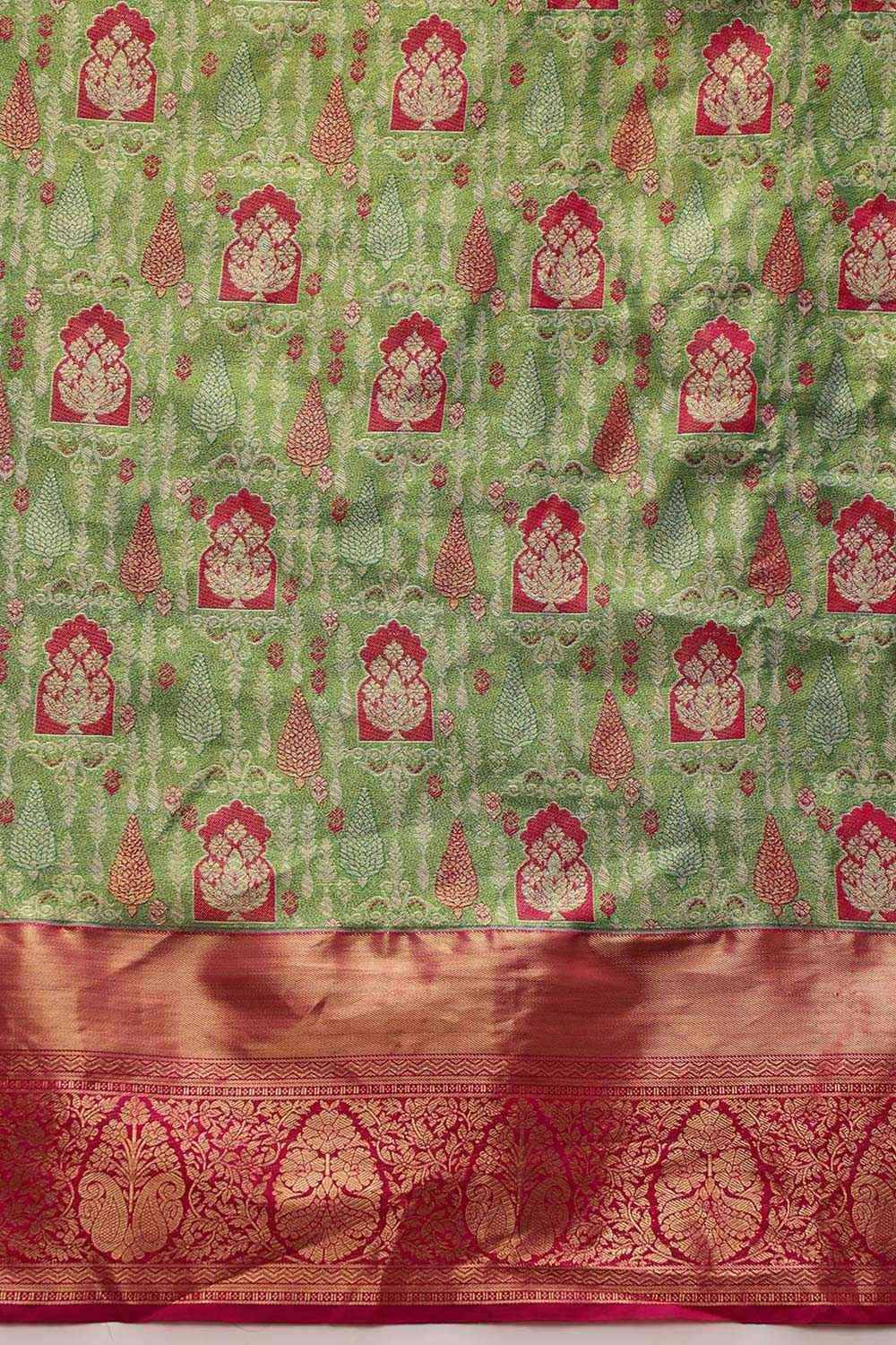 Parrot Green Pure Silk Woven Design Banarasi Saree