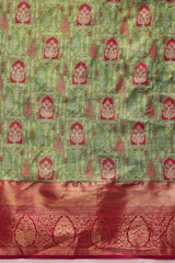 Parrot Green Pure Silk Woven Design Banarasi Saree