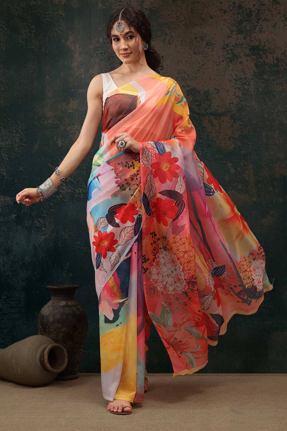 Multicolor Polyester Printed Saree