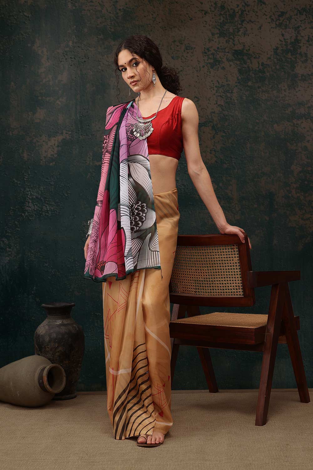 Yellow Polyester Printed Saree