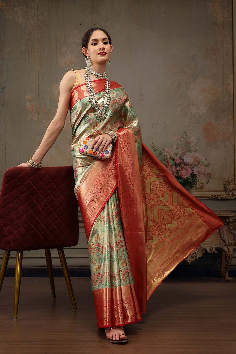 Multicolor Pure Silk Woven Design Banarasi Saree