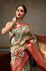 Multicolor Pure Silk Woven Design Banarasi Saree