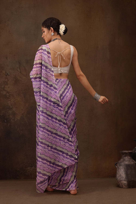 Lavender Colored Soft Silk Abstract Printed Saree