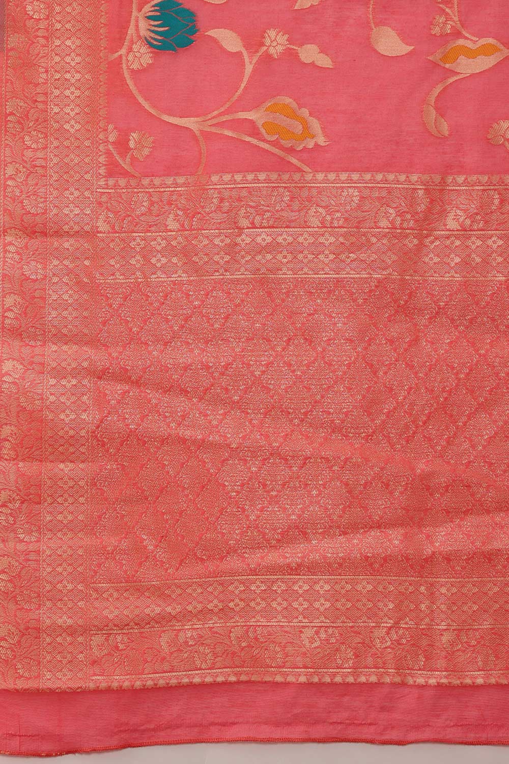 Pink Cotton Woven Thread Floral Saree