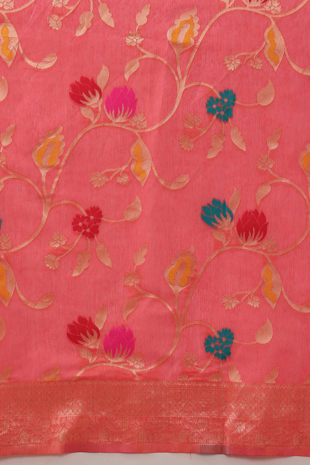 Pink Cotton Woven Thread Floral Saree