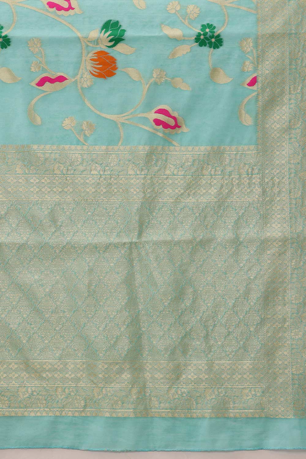 Teal Cotton Woven Thread Floral Saree