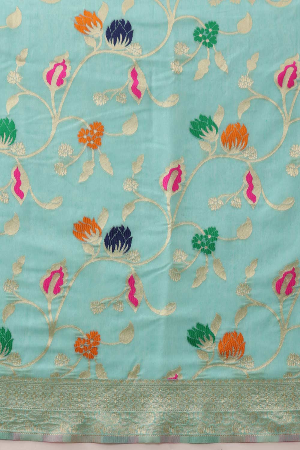 Teal Cotton Woven Thread Floral Saree