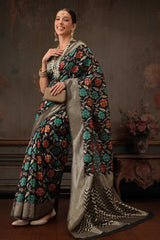 Black Cotton Woven Thread Floral Saree