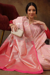 Pink Cotton Floral Saree