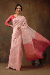 Pink Cotton Floral Saree