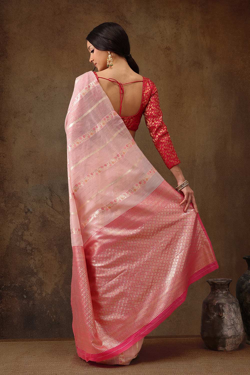 Pink Cotton Floral Saree