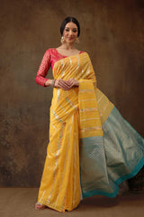 Yellow Cotton Floral Saree