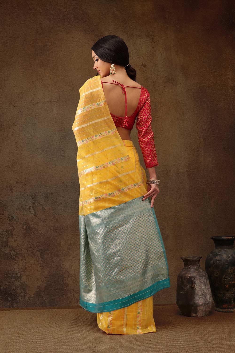 Yellow Cotton Floral Saree