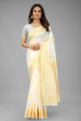 Pearl White Kanjivaram Art Silk Kasavu Saree