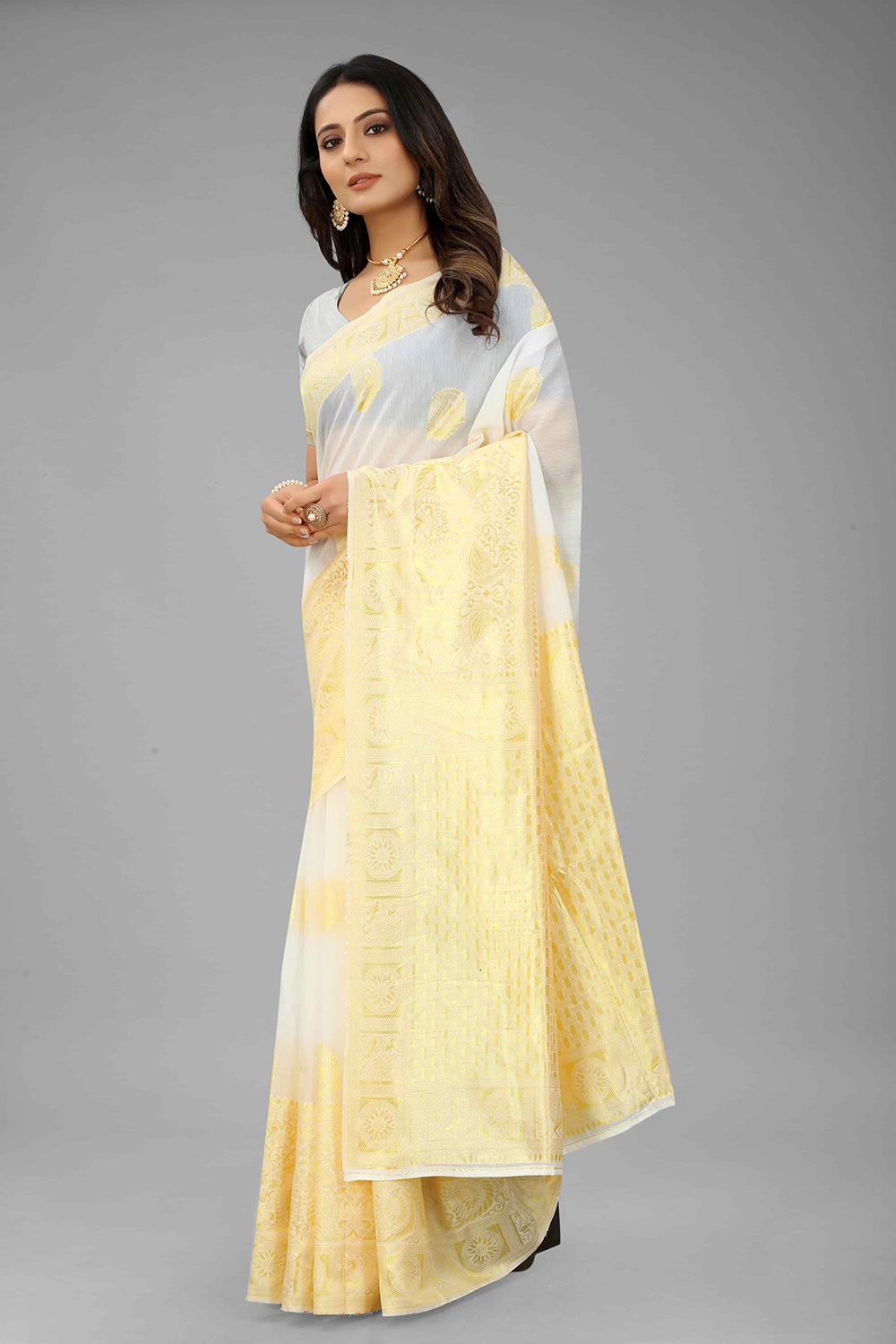 Pearl White Kanjivaram Art Silk Kasavu Saree