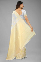 Pearl White Kanjivaram Art Silk Kasavu Saree