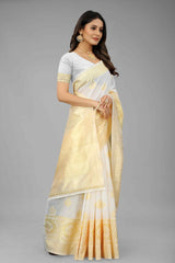 Pearl White Kanjivaram Art Silk Kasavu Saree