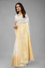 Pearl White Kanjivaram Art Silk Kasavu Saree