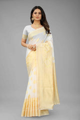 Pearl White Kanjivaram Art Silk Kasavu Saree