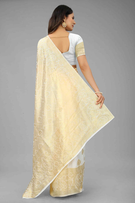 Pearl White Kanjivaram Art Silk Kasavu Saree