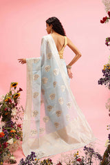 Blue Linen Woven Thread Banarasi Saree