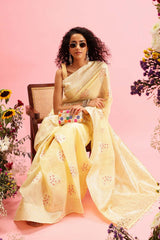 Yellow Linen Woven Thread Banarasi Saree