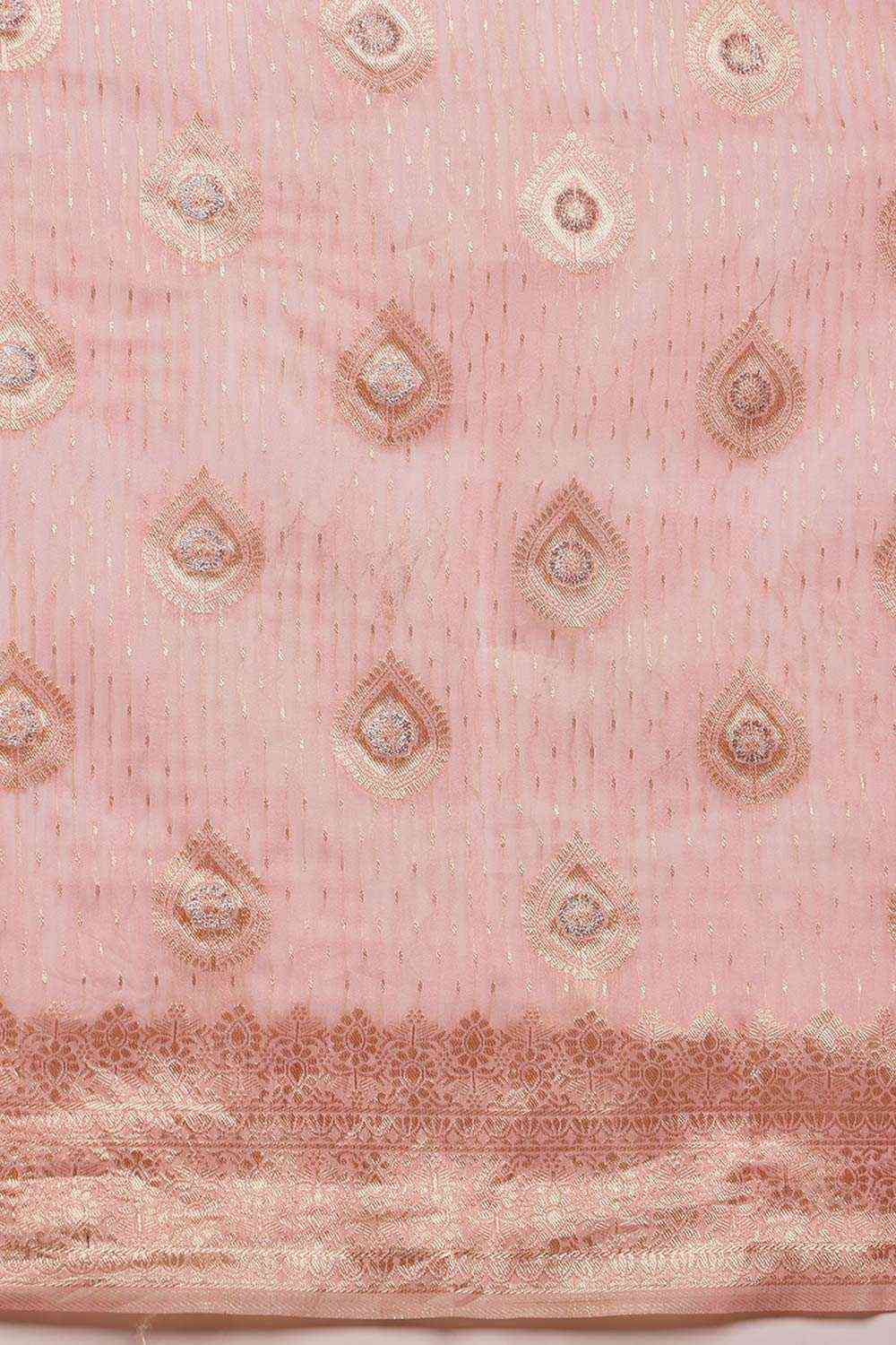 Light Pink Linen Woven Thread Banarasi Saree