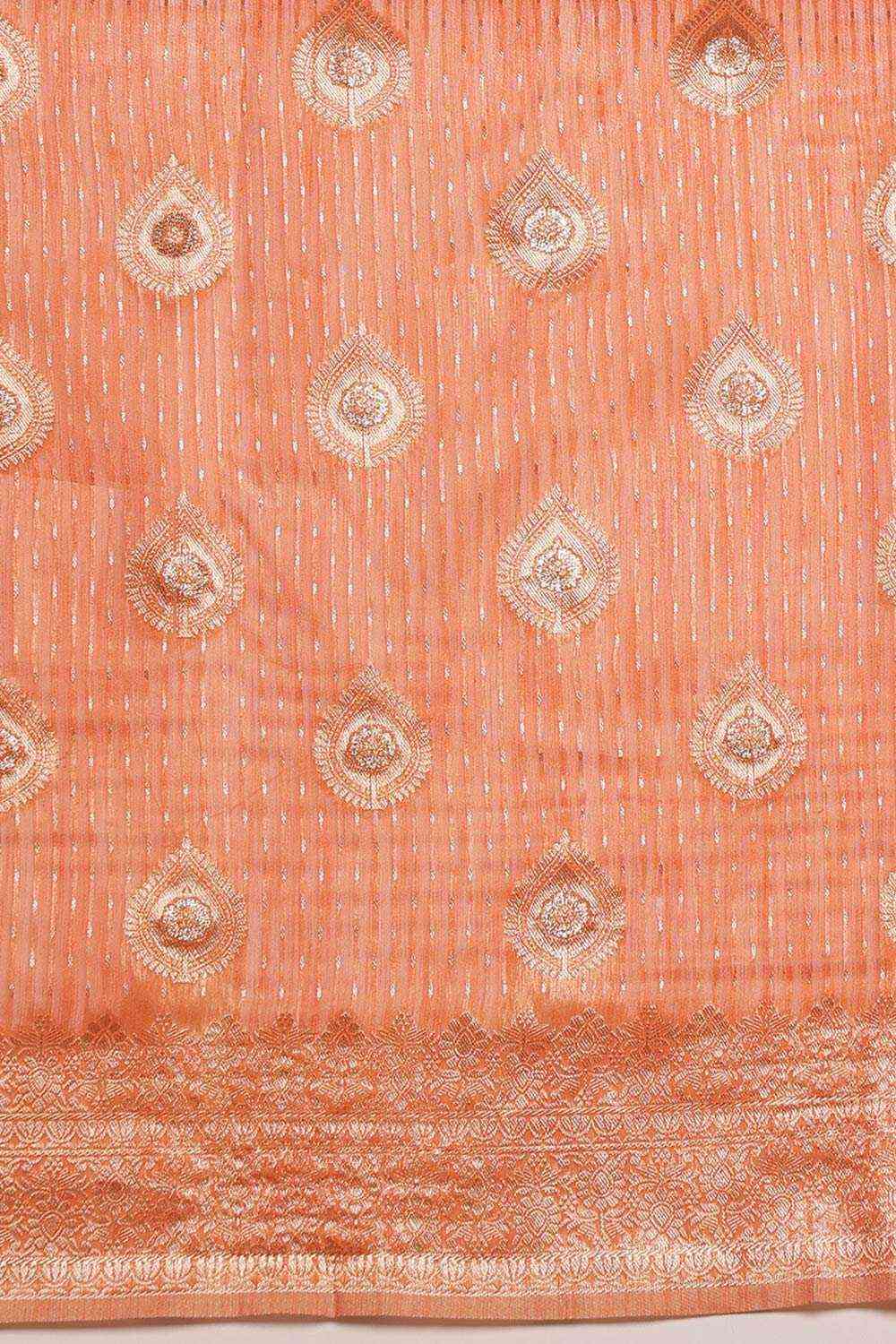 Peach Linen Woven Thread Banarasi Saree