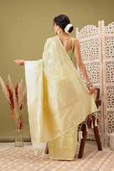 Yellow Linen Woven Thread Banarasi Saree