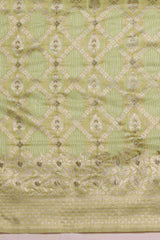 Green Linen Woven Thread Banarasi Saree