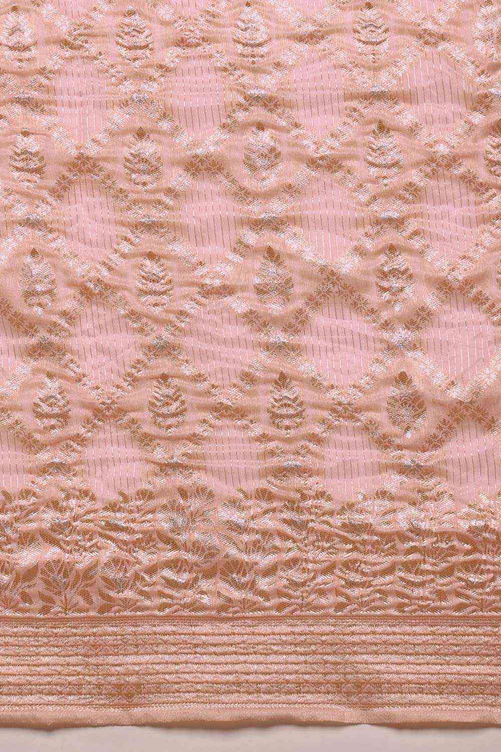 Light Pink Linen Woven Thread Banarasi Saree