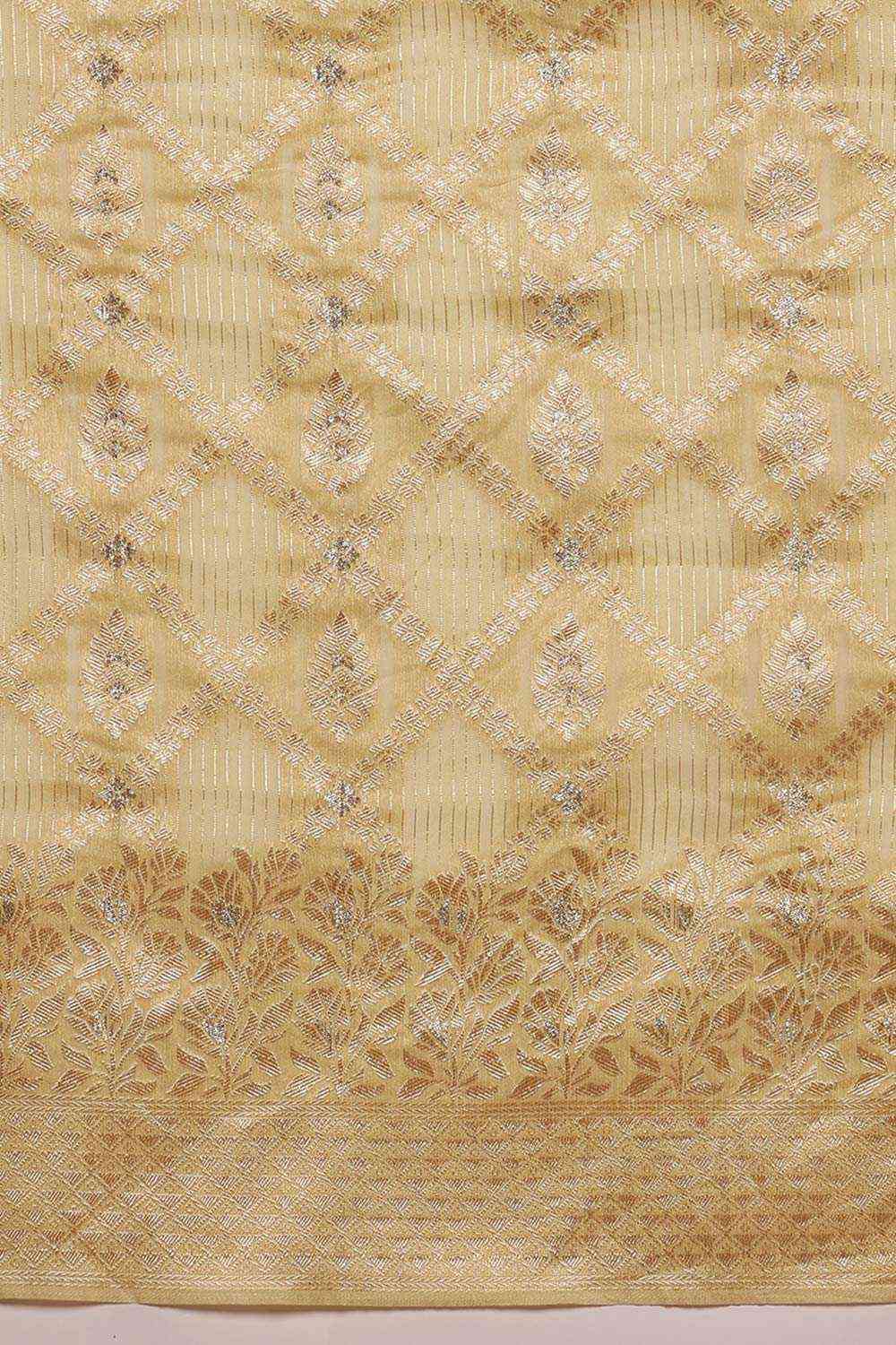 Yellow Linen Woven Thread Banarasi Saree