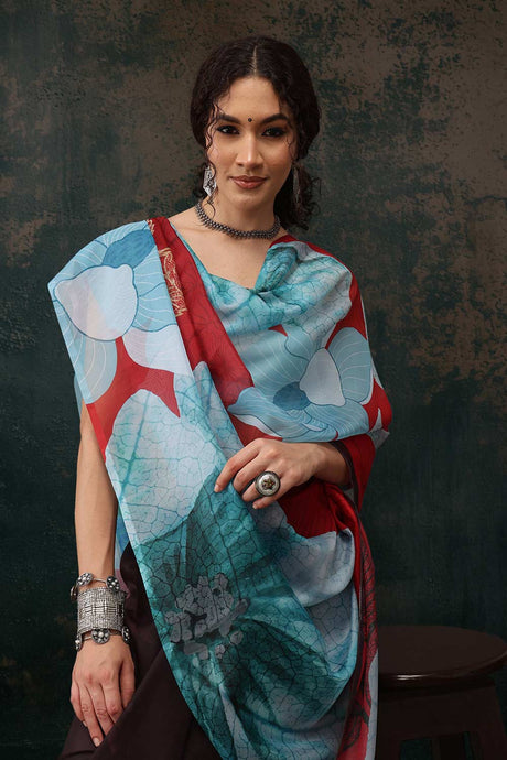 Brown Polyester Printed Saree