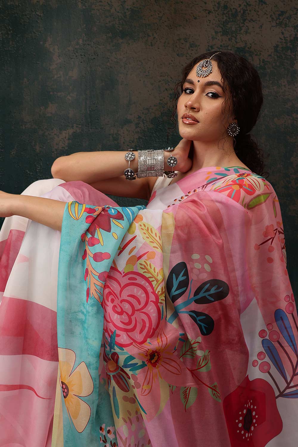 Multicolor Polyester Printed Saree